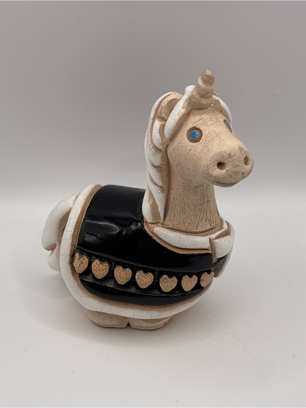 Vintage Artesania Rinconada Pottery, Stone Unicorn Figurine with Heart Details